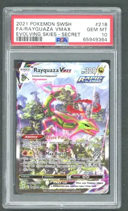 2021 Pokemon Evolving Skies Rayquaza VMAX #218 Secret Full Alternate Art PSA 10 - Image 1