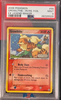 2006 POKEMON EX LEGEND MAKER #55 GROWLITHE-REVERSE FOIL PSA 9 - Image 1