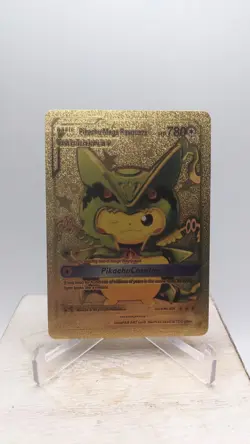 Nintendo Pokemon Pikachu Mega Rayquaza HP780 Gold Foil Metal Fan Art Card - Image 1