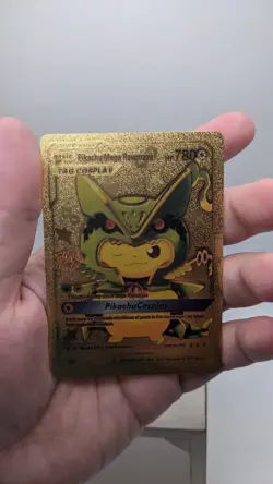Nintendo Pokemon Pikachu Mega Rayquaza HP780 Gold Foil Metal Fan Art Card - Image 3