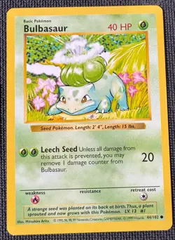 BULBASAUR 44/102 COMMON BASE SET POKEMON SHADOWLESS MP - Image 1