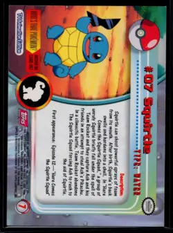 Squirtle #07 1999 Topps TV Non Holo Pokemon Card NM/LP - Image 2