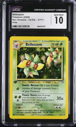 CGC 10 GEM MINT Bellossom Neo Genesis 1st Edition 3/111 Holo Pokemon Card - Image 1