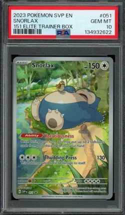 Snorlax Pokemon 2023 SV 151 Elite Trainer Box Black Star Promo #051 PSA 10 - Image 1