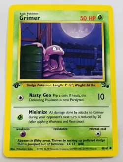 1st Edition Grimer Fossil Set 48/62 Pokemon card WOTC 1999 Near Mint - Image 1