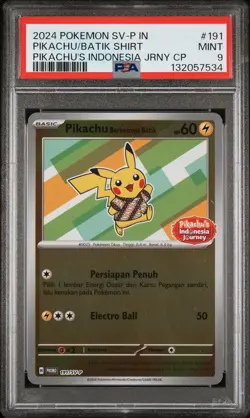 2024 POKEMON INDONESIAN SV-P PROMO #191 PIKACHU IN BATIK SHIRT PSA 9 - Image 1