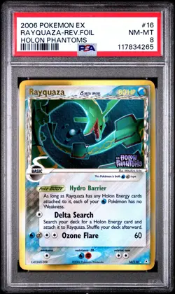 2006 POKEMON EX HOLON PHANTOMS #16 RAYQUAZA-REVERSE FOIL PSA 8 - Image 1