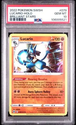 Pokemon TCG Lucario Sword & Shield: Brilliant Stars 079/172 Holo Rare PSA 10 - Image 1