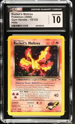 2000 Pokemon Gym Heroes Rocket's Moltres Holo CGC 10 #12/132 - Image 1