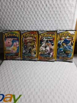 POKEMON Sun & Moon COSMIC ECLIPSE 3 Card Mini Booster Pack -4 Packs Art Set 2019 - Image 1