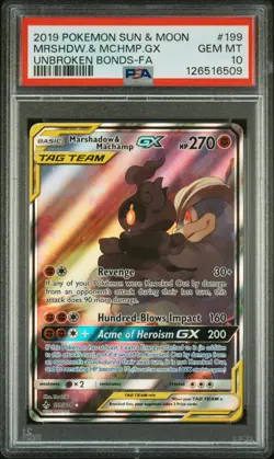 PSA 10 Marshadow & Machamp GX 199/214 Unbroken Bonds Pokemon Card Alt Art Tag - Image 1