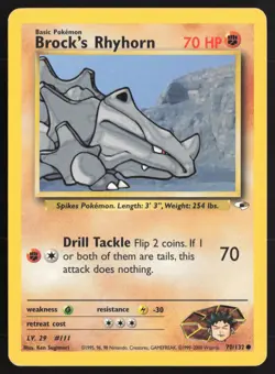 Pokemon TCG | Brock's Rhyhorn 70/132 | Common | Gym Heroes | Lightly Played - Image 2