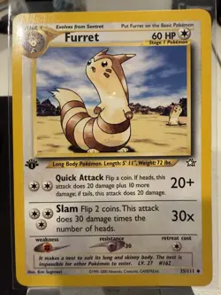 Pokemon Furret 35/111 1st Edition Neo Genesis Uncommon Vintage WOTC Card LP+ - Image 1