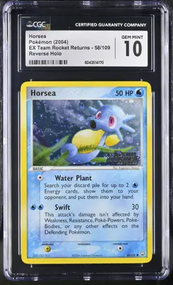 CGC 10 Horsea EX Team Rocket Returns 58/109 Reverse Holo Pokemon Card - Image 1