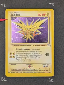 Pokemon TCG Zapdos 15/62 Fossil Holo Rare WOTC Vintage Legendary Bird (MP) - Image 3