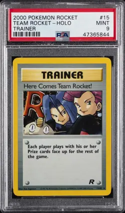 2000 POKEMON ROCKET #15 HERE COMES TEAM ROCKET!-HOLO PSA 9 - Image 1