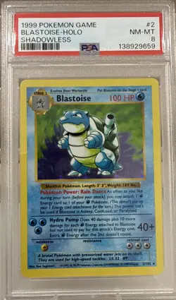 1999 Pokemon Shadowless Base Set Blastoise #2 PSA 8 - Image 1