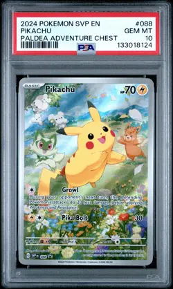 2024 POKEMON SVP EN-SV BLACK STAR PROMO PALDEA ADVENTURE CHEST PIKACHU PSA 10 - Image 1