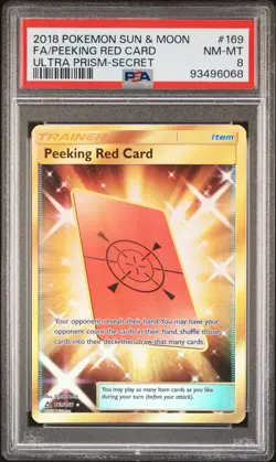 2018 POKEMON ULTRA PRISM PEEKING RED CARD #169 SECRET RARE PSA 8 NM - Image 1