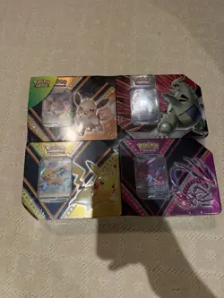 Pokemon Costco 4 V Tin Set Pikachu Eevee Tyranitar Eternatus Factory Sealed - Image 1