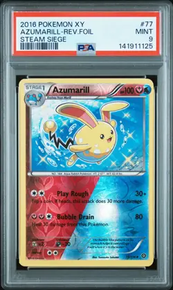 2016 POKEMON XY STEAM SIEGE #77 AZUMARILL-REVERSE FOIL PSA 9 - Image 1
