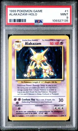 1999 POKEMON BASE SET UNLIMITED #1 ALAKAZAM HOLO RARE PSA 9 ENGLISH MINT WOTC - Image 1