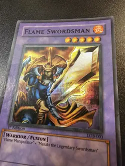 Yugioh WAVY Flame Swordsman LOB-003 Super Rare 1st Edition FADE - Image 2