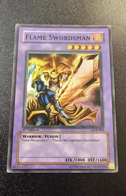 Yugioh WAVY Flame Swordsman LOB-003 Super Rare 1st Edition FADE - Image 5
