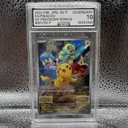 Damaged Pokemon Pikachu 001/SV-P SV-P Promo Full Art Preorder Bonus Holo AGS 10 - Image 1