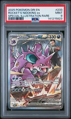 2025 POKEMON DRI EN-DESTINED RIVALS #233 TEAM ROCKET'S NIDOKING EX PSA 9 - Image 1