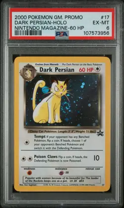 2000 POKEMON GAME PROMO NINTENDO MAGAZINE-60 HP #17 DARK PERSIAN-HOLO PSA 6 - Image 1