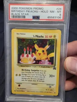 Birthday Pikachu Black Star Promo Rare Holo Card PSA 8 - Image 1