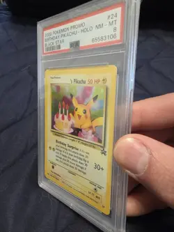 Birthday Pikachu Black Star Promo Rare Holo Card PSA 8 - Image 2