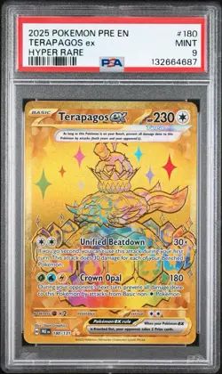 2025 POKEMON PRE EN-PRISMATIC EVOLUTIONS HYPER RARE #180 TERAPAGOS EX PSA 9 - Image 1