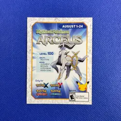 Mythical Pokemon ARCEUS Code Card (Expired) Nintendo Event Exclusive 2016 PROMO - Image 1