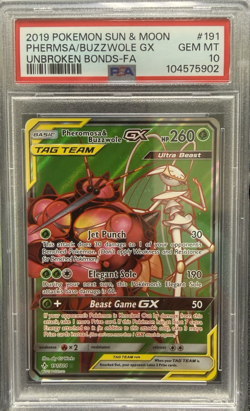 2019 POKEMON SUN & MOON UNBROKEN BONDS FULL ART/PHEROMOSA & BUZZWOLE GX PSA 10 - Image 1