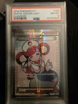 Pokemon Center Lady Full Art Holo Ultra Rare Flashfire 105/106 PSA 8 - Image 1