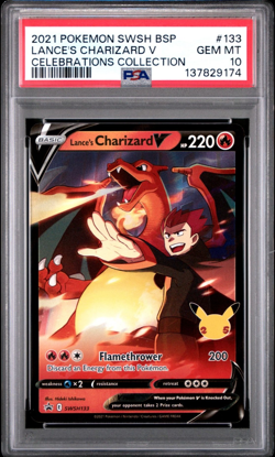 PSA 10 LANCE'S CHARIZARD V SWSH133 BLACK STAR PROMO CELEBRATIONS POKEMON 🔥 - Image 1