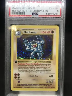 Pokemon PSA 6 1st Edition Shadowless Machamp 8/102 Holo Base Set - Image 1