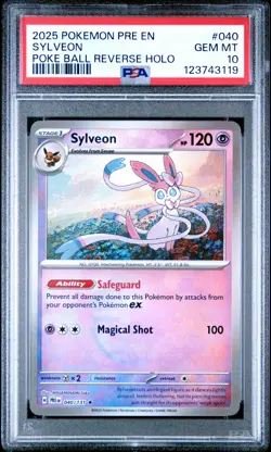 2025 POKEMON PRE EN-PRISMATIC EVOLUTIONS POKE BALL REVERSE HOLO SYLVEON PSA 10 - Image 1