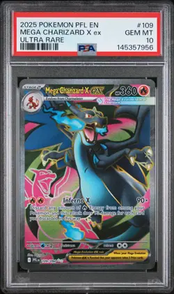 PSA 10 2025 POKEMON PFL EN-PHANTASMAL FLAMES ULTRA RARE #109 MEGA CHARIZARD X EX - Image 1