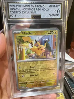 Pikachu Costco Exclusive Cosmos #18 - 2024 Paldean Fates Pokemon W/Swirl AGS 10 - Image 1