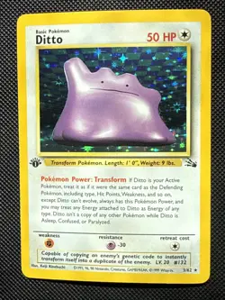 Pokemon TCG Ditto Fossil 3/62 1st Edition Holo Rare Card NM - Image 1