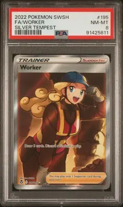 2022 Pokemon Silver Tempest #195 - Worker - Full Art- PSA 8 Near Mint-Mint! - Image 1