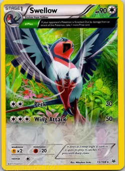 Swellow 72/108 Holo Rare Roaring Skies Pokemon LP - Image 1