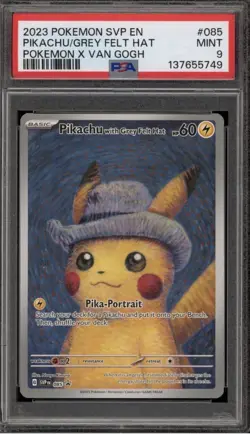 Pokemon Pikachu TCG Grey Felt Hat #085 Promo Van Gogh Pikachu PSA 9 - Image 1