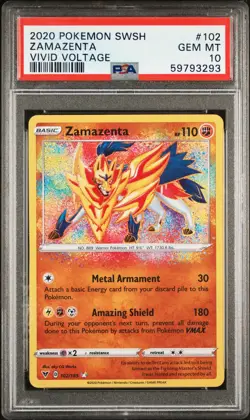 2020 POKEMON SWORD & SHIELD VIVID VOLTAGE #102 ZAMAZENTA PSA 10 - Image 1
