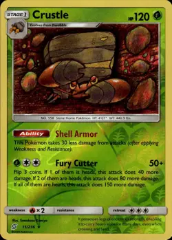 Crustle Rare SM Unified Minds 11/236 Grass Reverse Holo Pokemon Card - Image 1