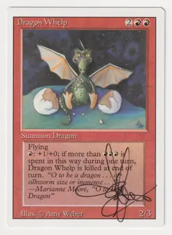 Signed Dragon Whelp LP Revised Edition Artist Amy Weber 1994 MTG Magic Vintage! - Image 1