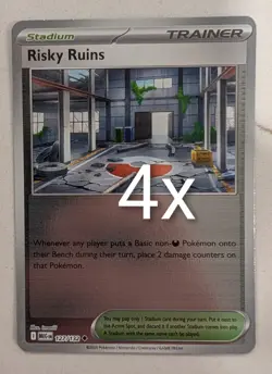 4x Pokemon TCG, Risky Ruins 127/132 Me01: Mega Evolution Reverse Holo Playset x4 - Image 1